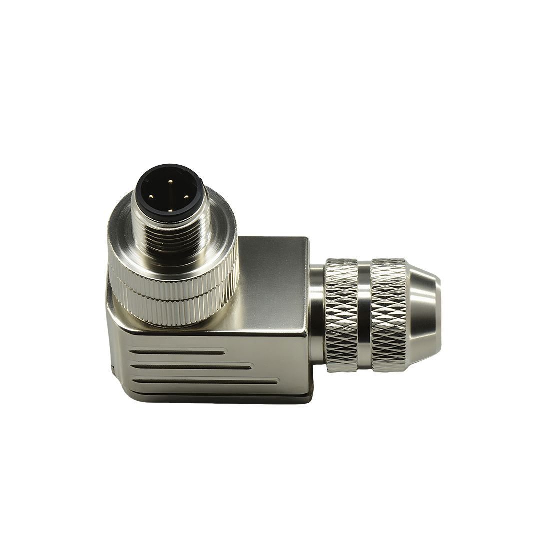 M12组装式金属款屏蔽系列 公弯头 4芯 D编码 螺钉压接 线径PG7